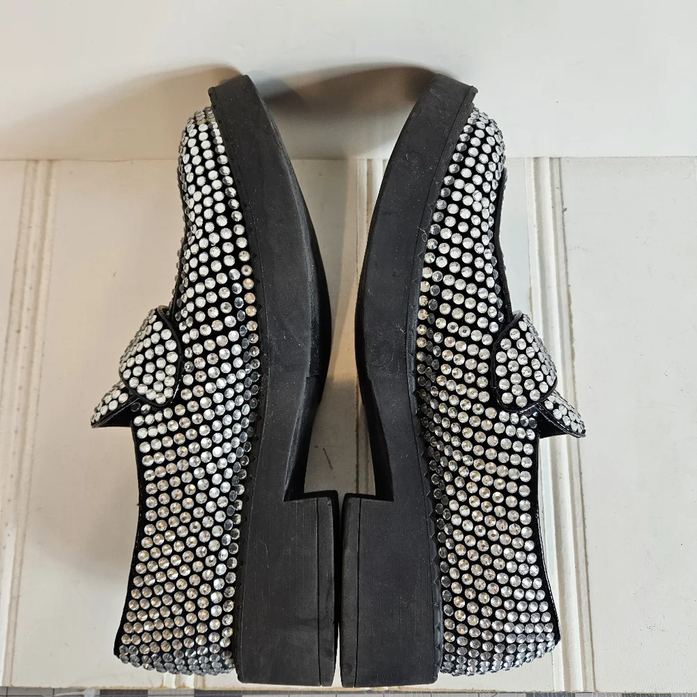 Jeffrey Campbell Library Loafers 9.5 Platform Rhinestone Chunky Heel Black